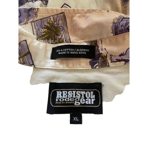 Resistol Rodeo Gear Mens Multi Color Graphic Print Button Up Short Sleeve Sz XL - Picture 6 of 6